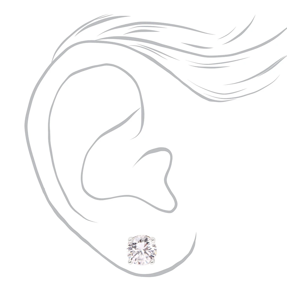 Silver-tone Cubic Zirconia 6mm, 7mm, & 8mm Round Stud Earrings - 3 Pack