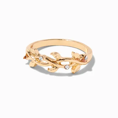 Gold-tone Embellished Leaf Vine Ring