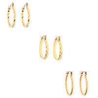Gold 20MM Textured Hoop Earrings - 3 Pack