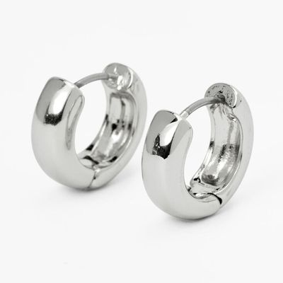 Silver-tone 15MM Huggie Hoop Earrings