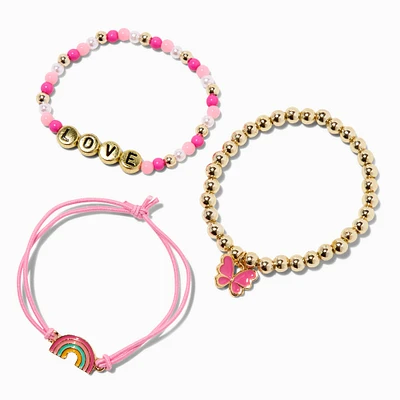 Claire's Club "Love" Pearl Adjustable & Beaded Bracelet Set - 3 Pack