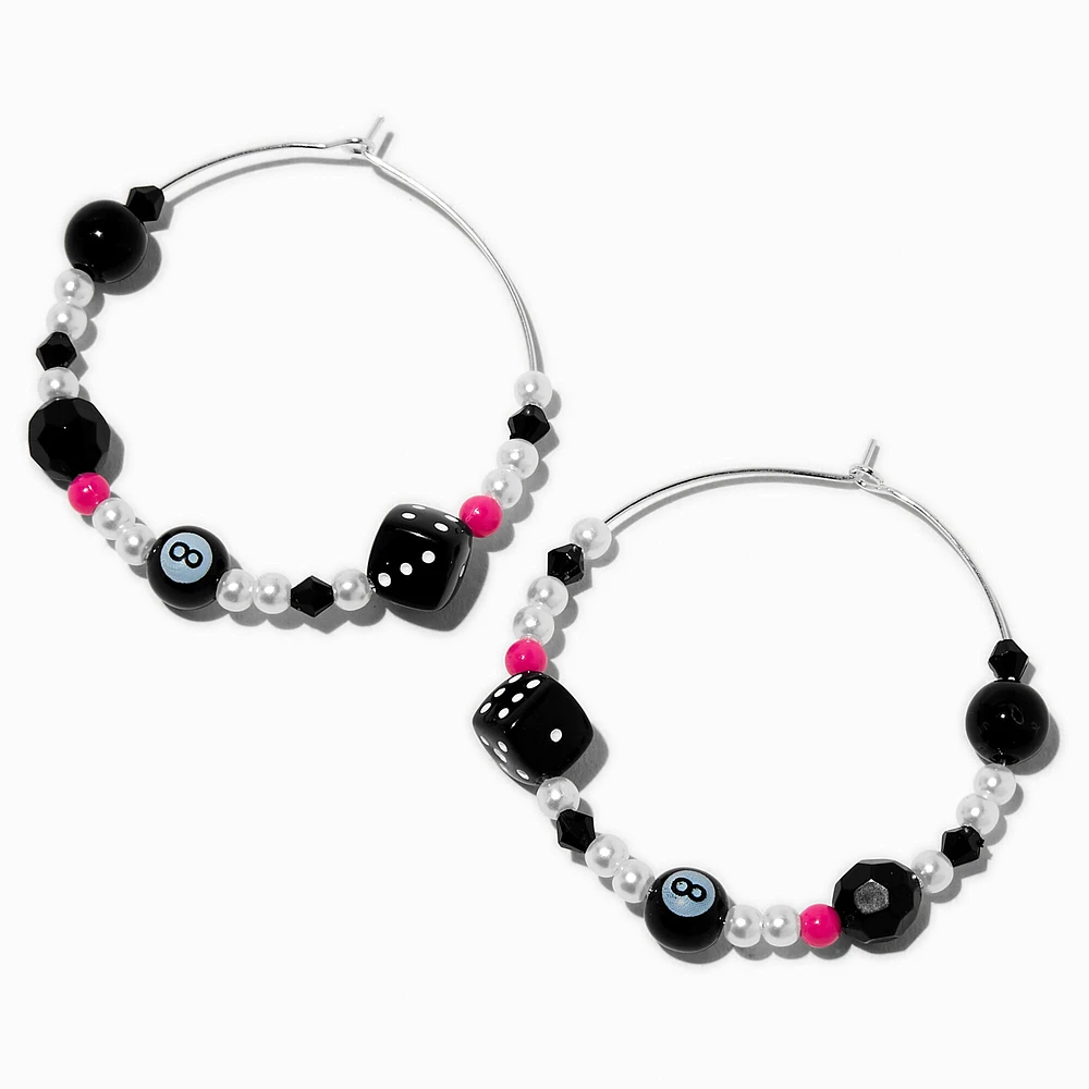 Black & Pink Pearl Mixed Beaded Hoop Earrings