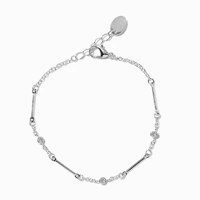 Silver-tone Bar & Cubic Zirconia Chain Bracelet