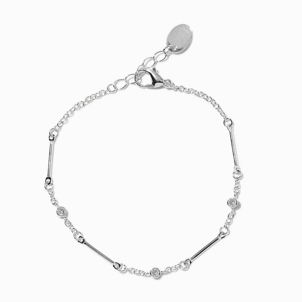 Silver-tone Bar & Cubic Zirconia Chain Bracelet