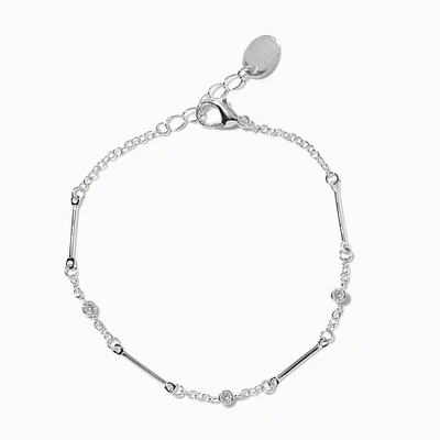 Silver-tone Bar & Cubic Zirconia Chain Bracelet