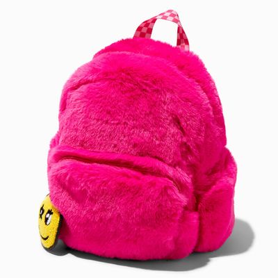 Pink Furry Happy Face Mini Backpack
