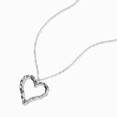 Silver-tone Textured Heart Long Pendant Necklace