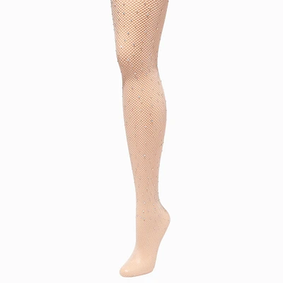 Rhinestone Nude Fishnet Tights - Size M/L