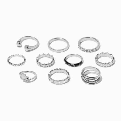 Silver Mixed Icon Rings - 10 Pack