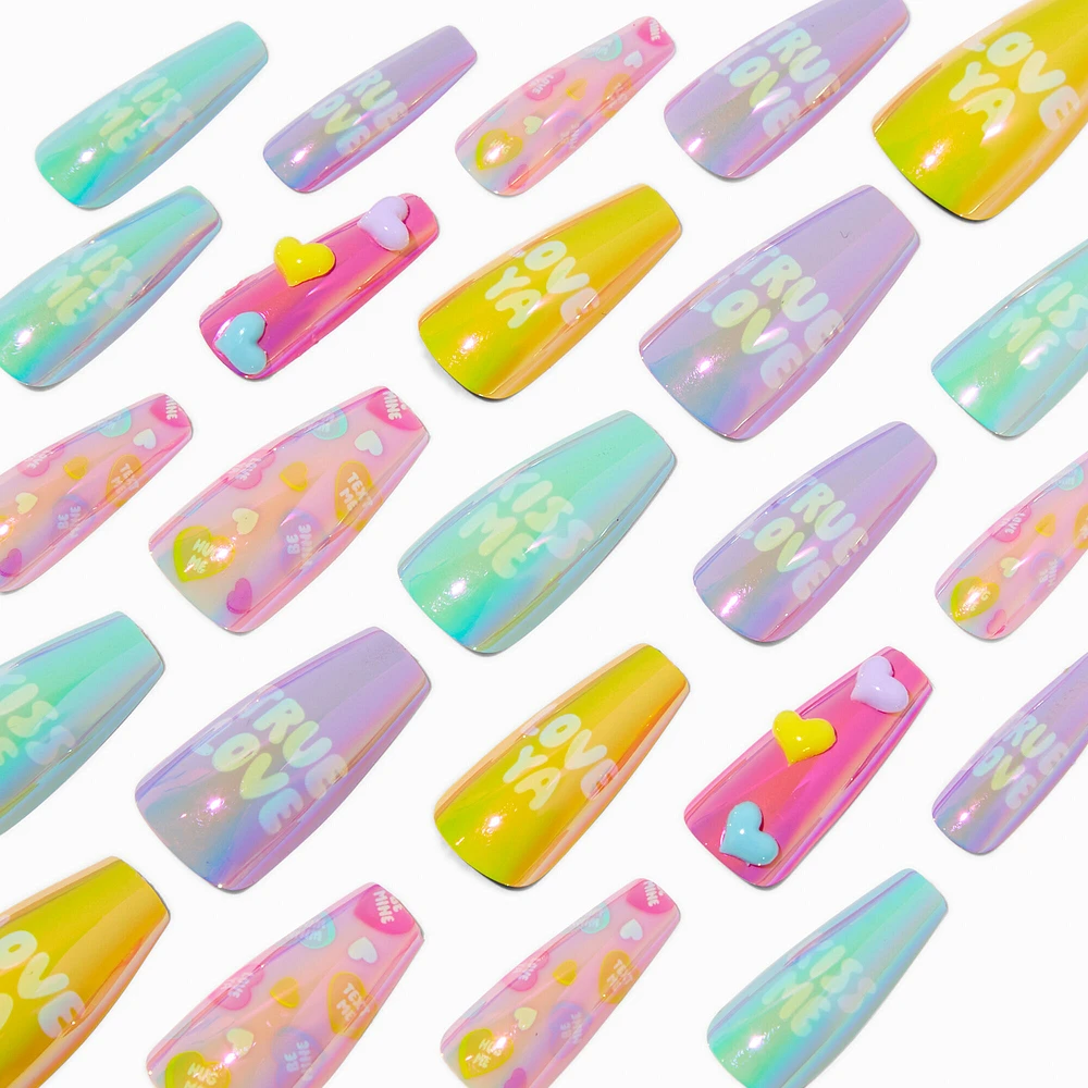 Valentine's Day Candy Hearts Squareletto Press On Faux Nail Set - 24 Pack