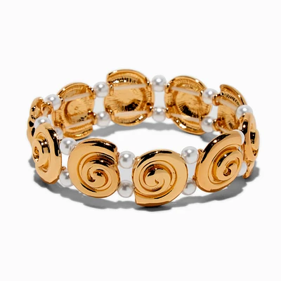 Gold-tone Sand Dollar & Pearl Stretch Bracelet