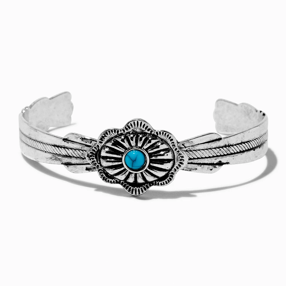 Silver-tone Turquoise Medallion Cuff Bracelet