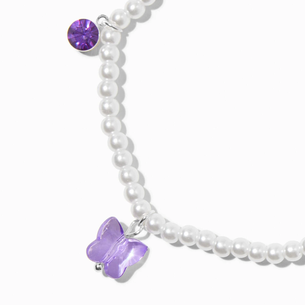 Purple Charm Pearl Beaded Stretch Bracelet