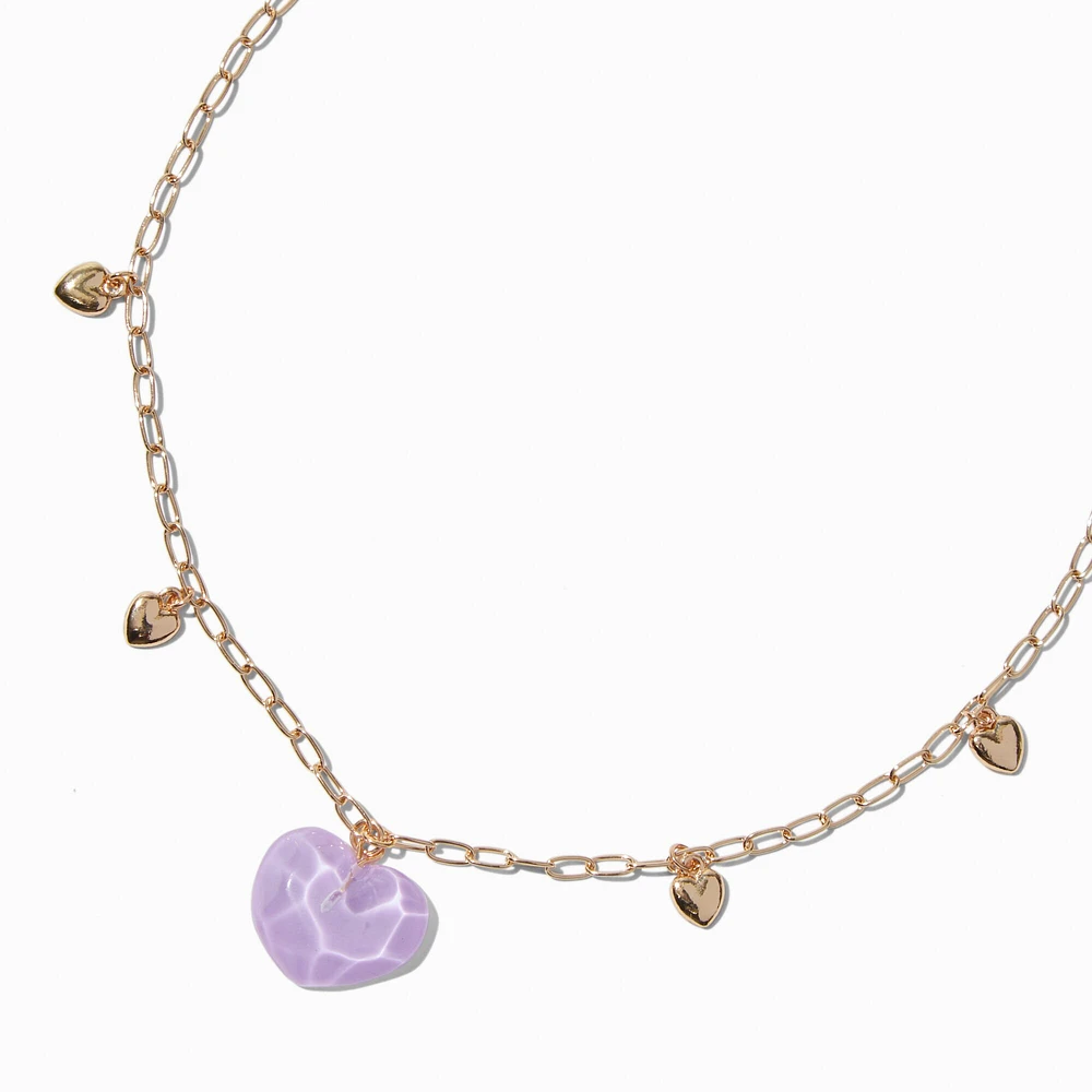Gold-tone Purple Heart Pendant Necklace