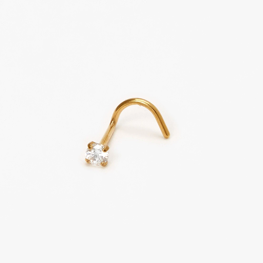 Gold Titanium 20G Crystal Prong Nose Stud