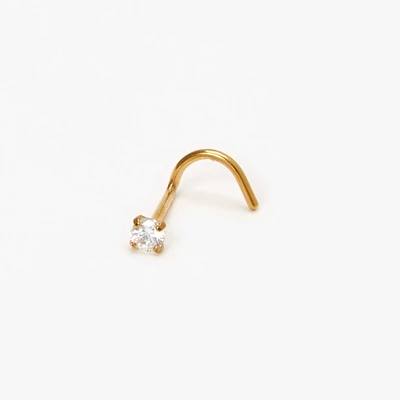 Gold Titanium 20G Crystal Prong Nose Stud