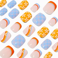 Multi Daisy Check Squoval Vegan Faux Nail Set - 24 Pack