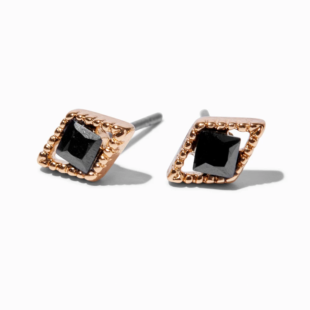 Gold-tone Cubic Zirconia Black Diamond Stud Earrings