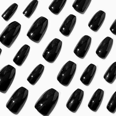 Black Glossy Coffin Faux Nail Set - 24 Pack