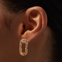 Gold-tone Crystal Texture Oval Drop Earrings