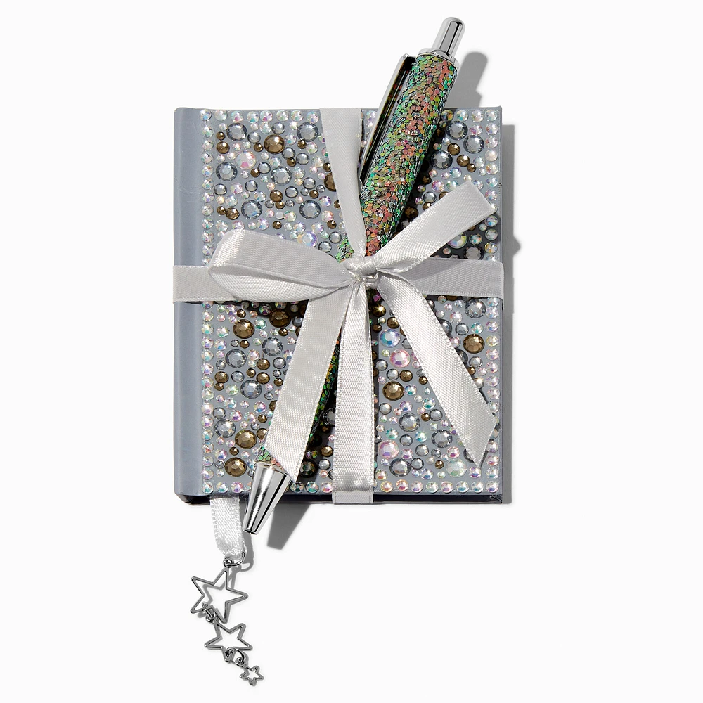 Silver Bling Star Mini Notebook & Pen Gift Set