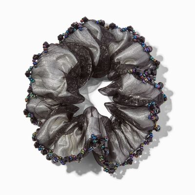 Black Iridescent Beaded Hair Scrunchie