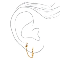 C LUXE by Claire's 18k Yellow Gold Plated Crystal Hoop Connector Chain Stud Earrings