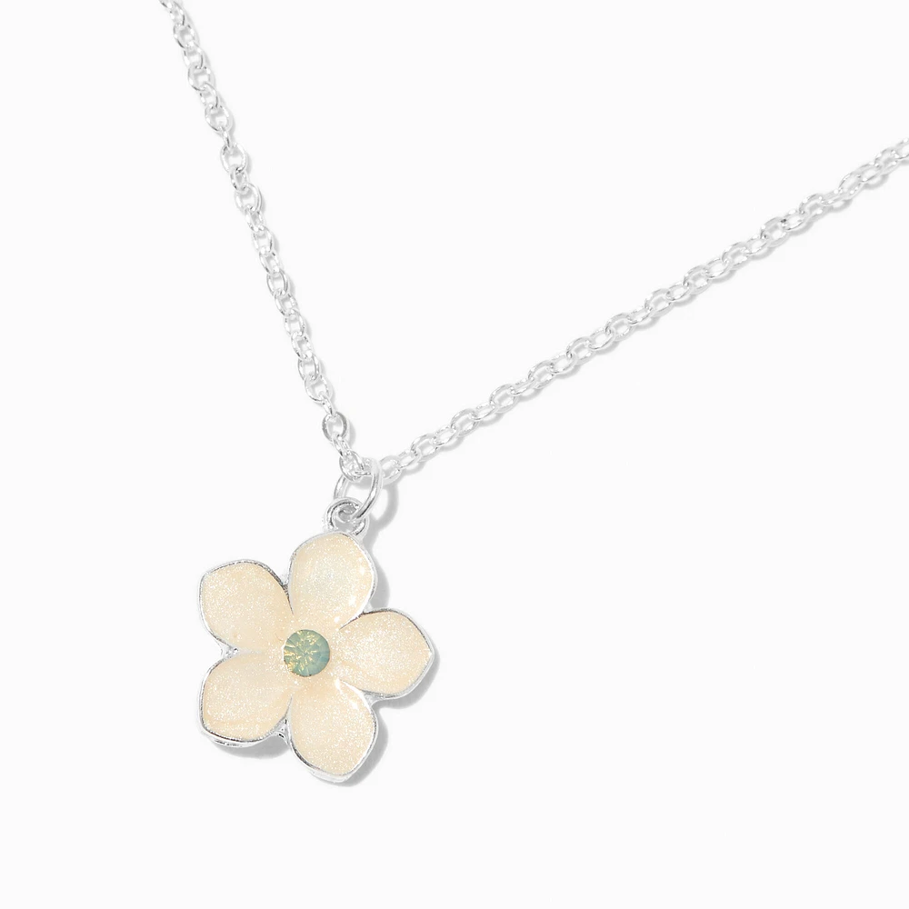 Silver-tone Enamel Flower Pendant Necklace