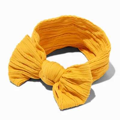 Claire's Club Nylon Ribbed Bow Headwrap - Mustard