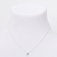 Silver Cubic Zirconia 6MM Single Rhinestone Pendant 16" Necklace