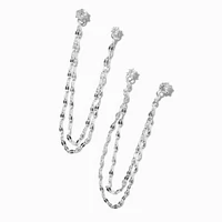 Silver-tone Cubic Zirconia Connector Chain Stud Earrings