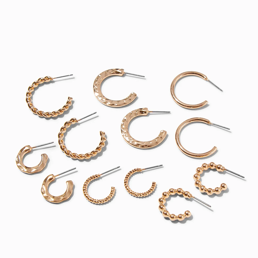 Gold-tone Textured Huggie Hoops - 6 Pack