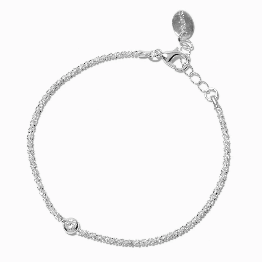 Silver-tone Cubic Zirconia Bezel Laser Cut Bracelet