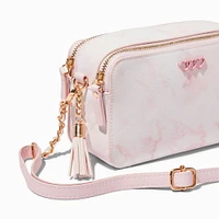 Pink Marble Print Camera Crossbody Bag