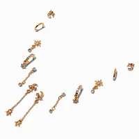 Gold-tone Star & Moon Earring Stackables Set - 6 Pack