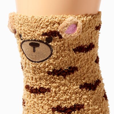 Fuzzy Brown Bear Over The Knee Socks