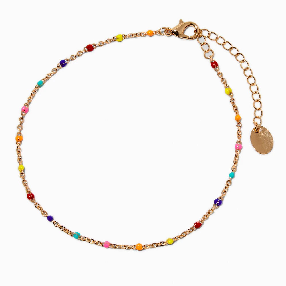 Rainbow Beaded Gold-tone Chain Anklet