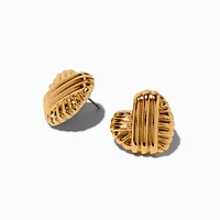 Gold-tone Ribbed Heart Stud Earrings