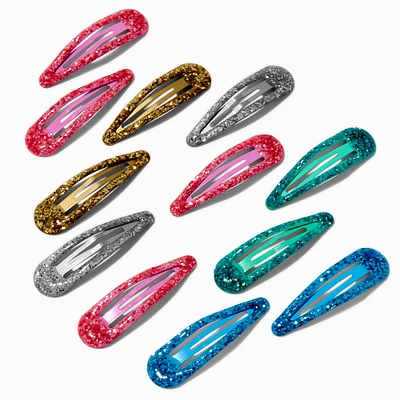 Bright Glitter Snap Hair Clips - 12 Pack