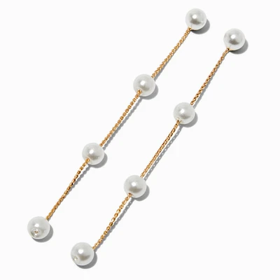 Gold-tone Linear Pearl Drop Earrings