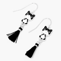 Black and White Cat 3" Tassel Drop Earrings
