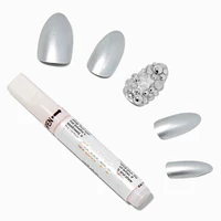 Extra Bling Stars Silver Stiletto Vegan Faux Nail Set - 24 Pack