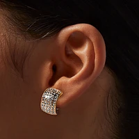 Gold-tone Crystal Clip-On Half Huggie Hoop Earrings