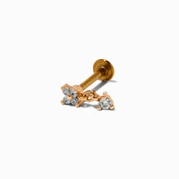 Gold-tone Stainless Steel Cubic Zirconia Dangling Flower Threadless Helix Earring