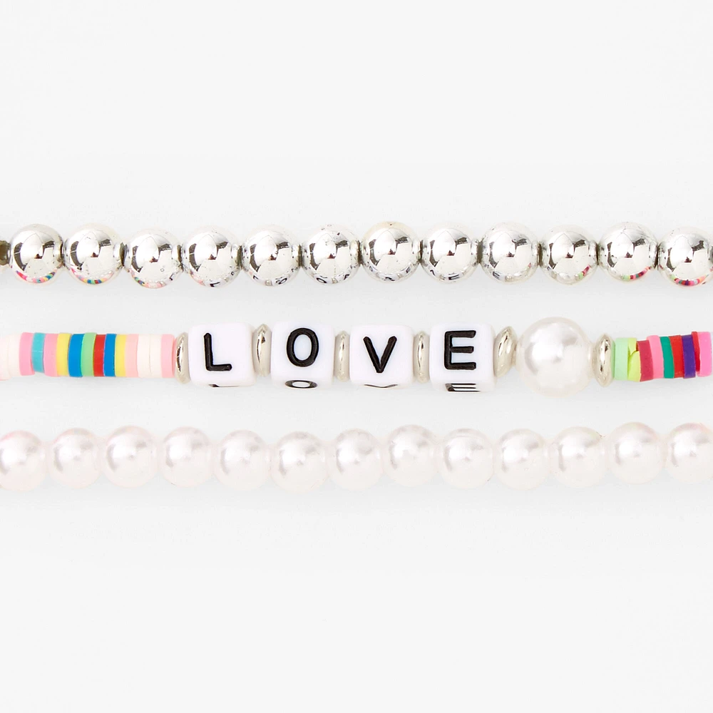 Rainbow Love Disc Beaded Stretch Bracelets - 3 Pack