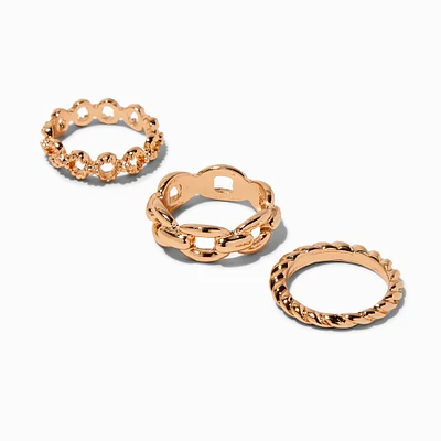 Gold-tone Text Chain Ring Set - 3 Pack