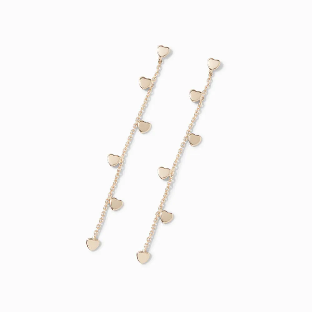 Gold-tone Heart Charm Linear 3" Drop Earrings