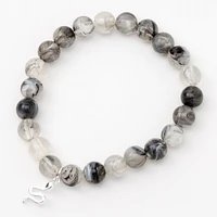 Silver Snake Gray Beaded Stretch Bracelet