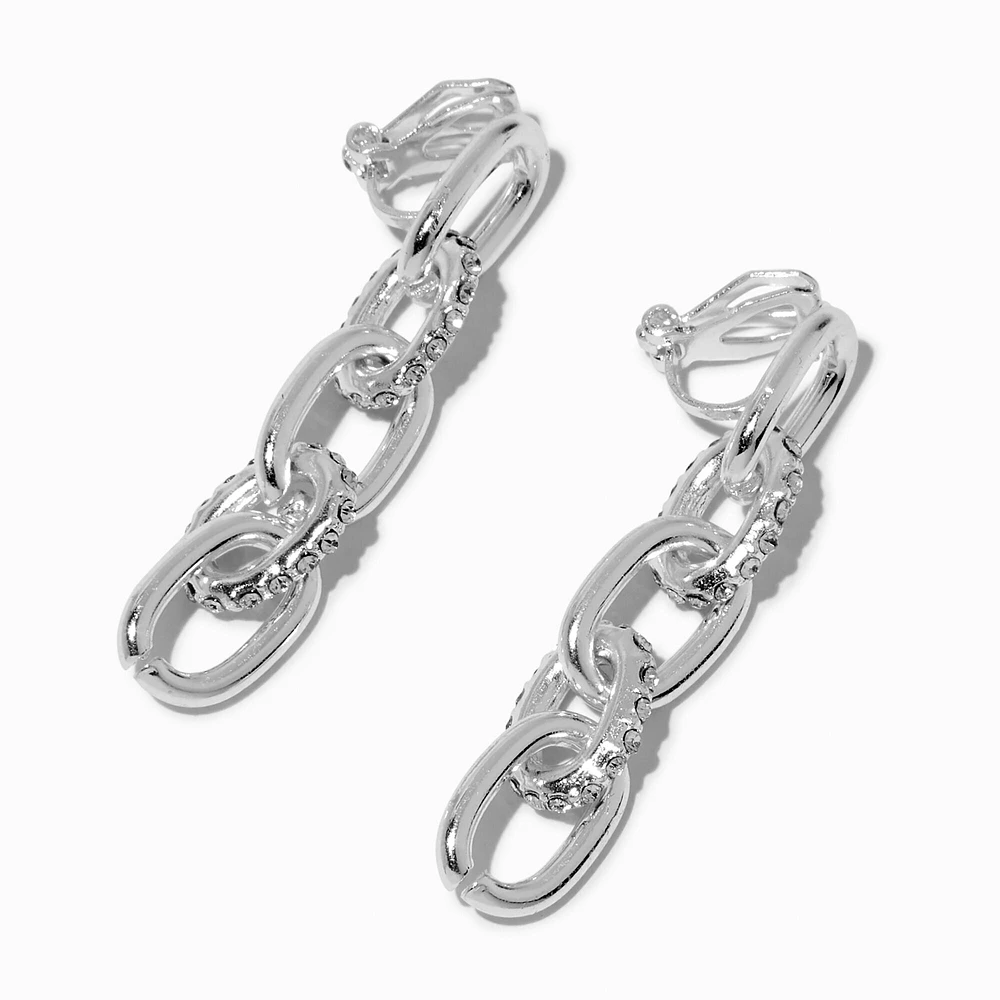 Crystal & Silver-tone Chunky Chain Clip On Drop Earrings