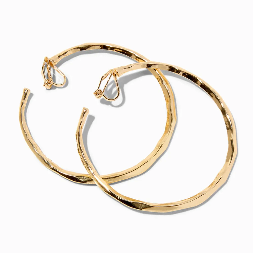 Gold-tone 60MM Molten Clip-on Hoop Earrings